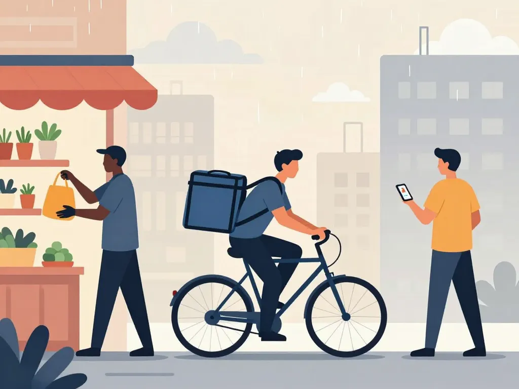 Devenir livreur de courses à domicile scène livreur courses urbaine