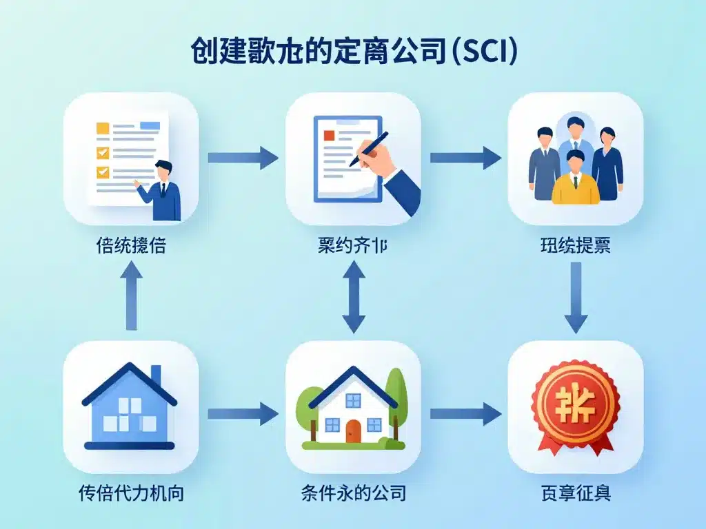 Schéma des étapes clés pour monter une SCI pour acheter