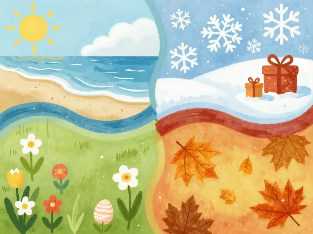 Illustration des grandes saisons vacances scolaire Europe