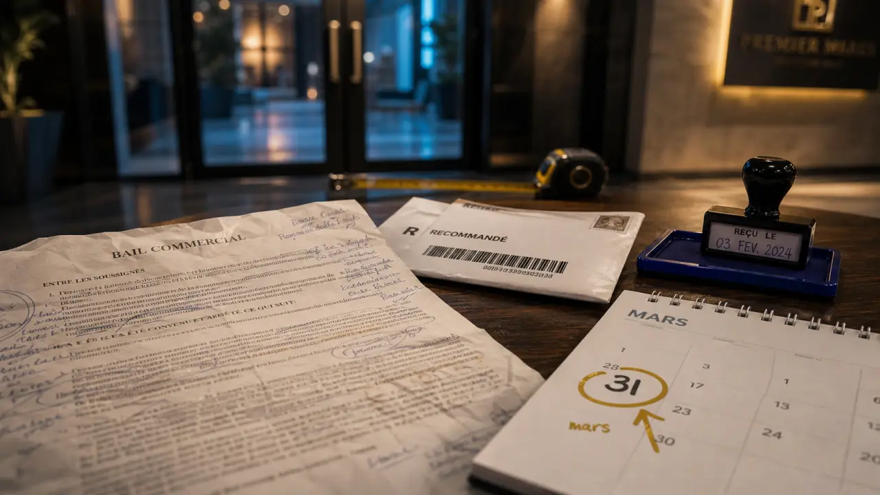 Bail commercial tacite reconduction : congé tardif décalant le trimestre (31 mars)