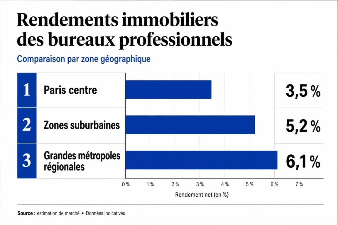 Tableau comparatif des rendements immobiliers pour l'achat d'un cabinet de profession libérale par zone géographique