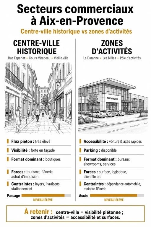 Comparatif des quartiers pour louer un local commercial à Aix-en-Provence