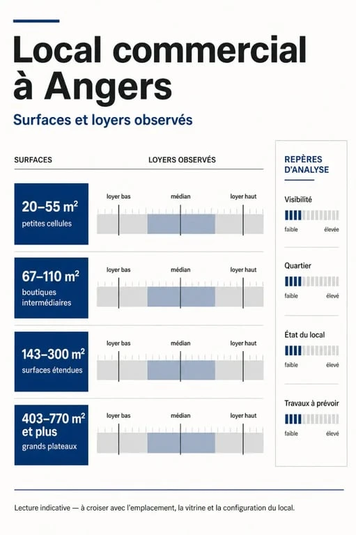 Local commercial Angers : visualisation comparative des surfaces, loyers et critères de choix