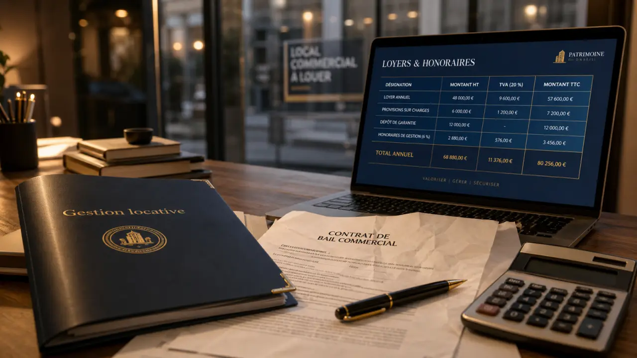 Gestion locative local commercial : tableau des loyers et honoraires