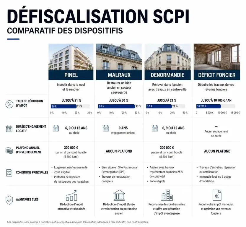 Tableau comparatif des dispositifs de SCPI fiscale pour réussir son investissement