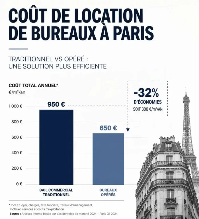 Comparatif des coûts de location de bureaux opérés à Paris