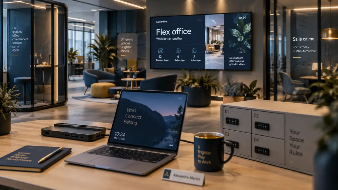 Flex office : bureau hybride sans place fixe, espace de travail partagé