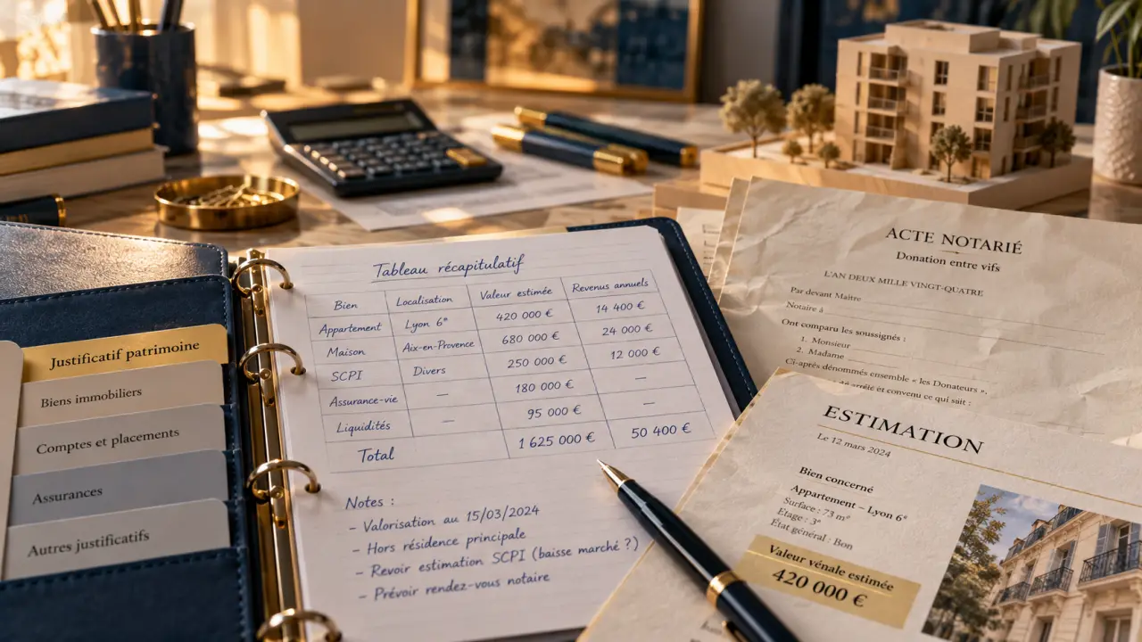 Justificatif patrimoine immobilier avec actes et estimations datées