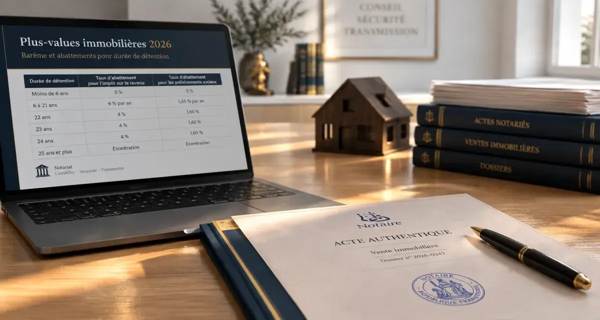 Budget 2026 plus value immobilière : 22 ans en règle