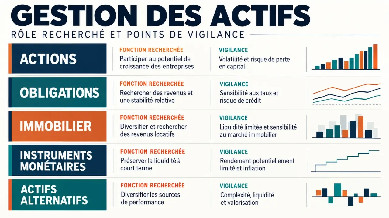 Infographie sur la gestion des actifs et les principales classes d’investissement