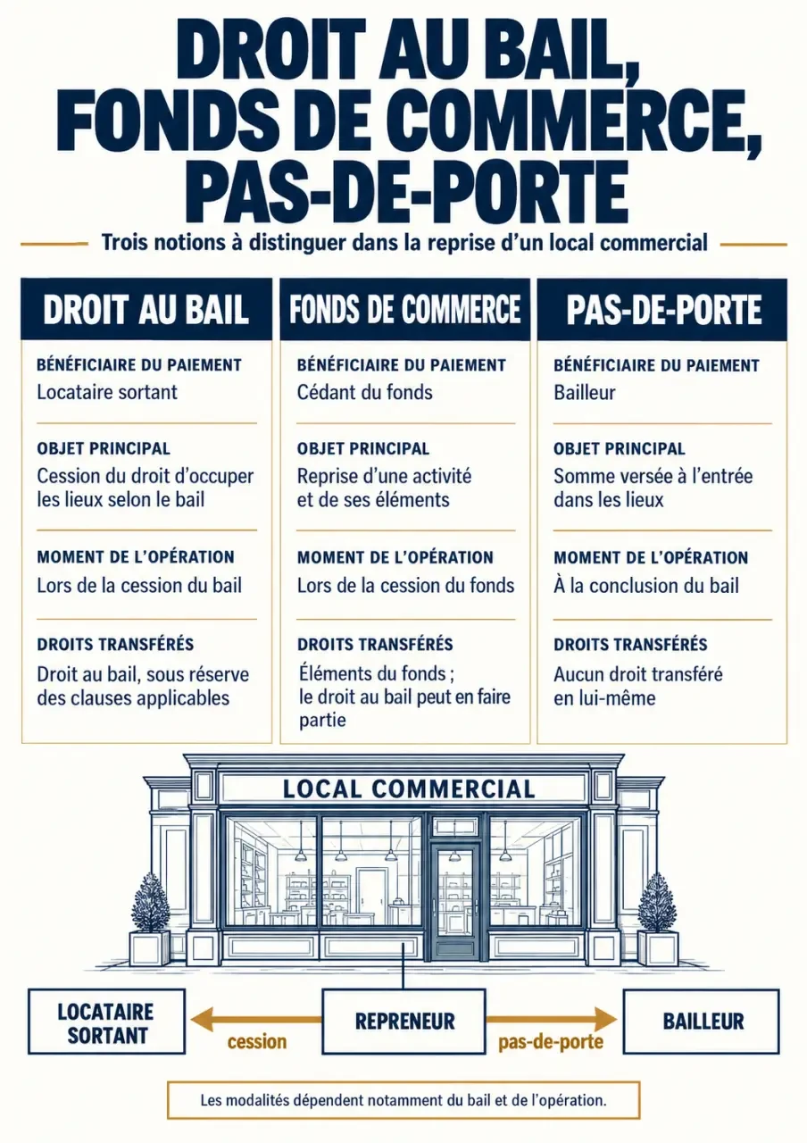 Droit au bail définition et comparaison avec le fonds de commerce et le pas-de-porte