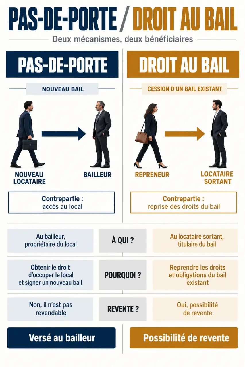 Pas de porte et droit au bail : schéma comparatif des bénéficiaires et des flux financiers