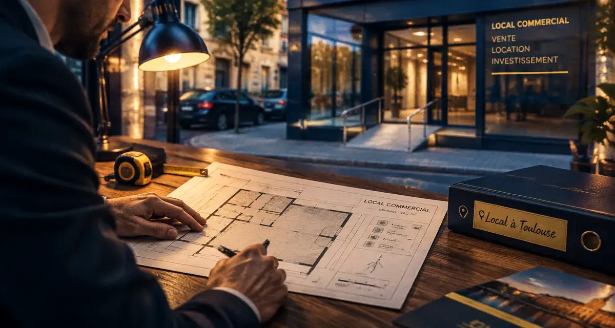 Local commercial Toulouse : agent immobilier, plan et stationnement visible